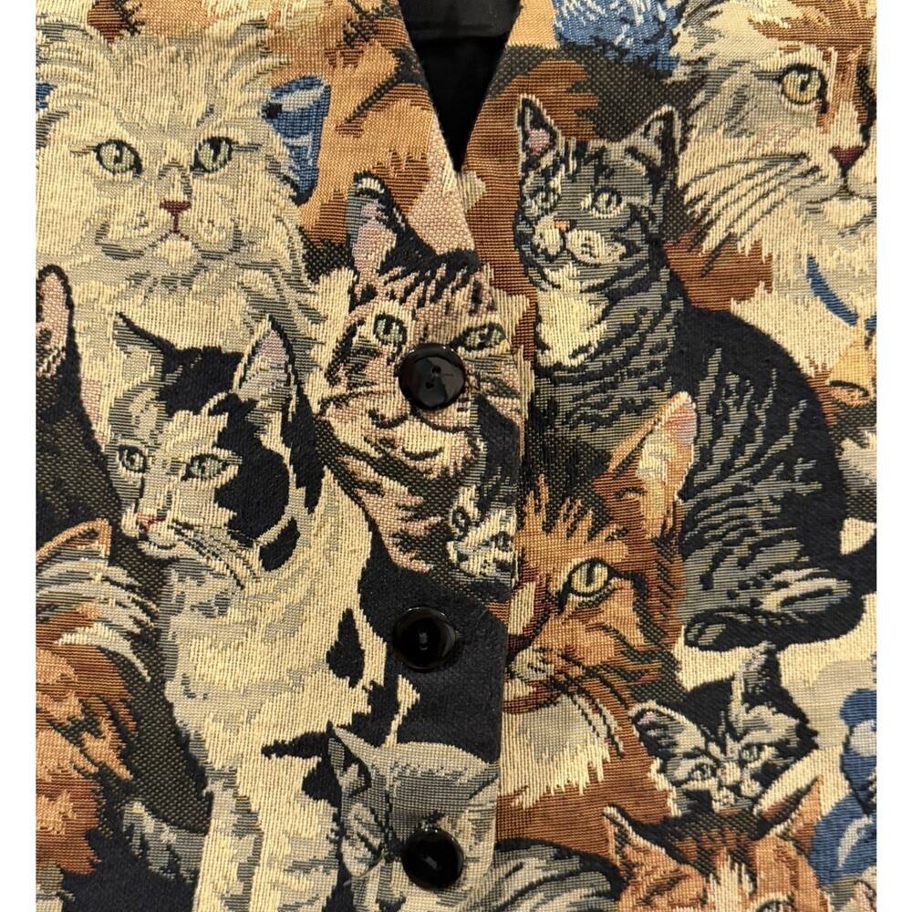 Vintage Conterio Cat Tapestry Embroidered Button Front Sleeveless Vest Size L - Picture 8 of 10